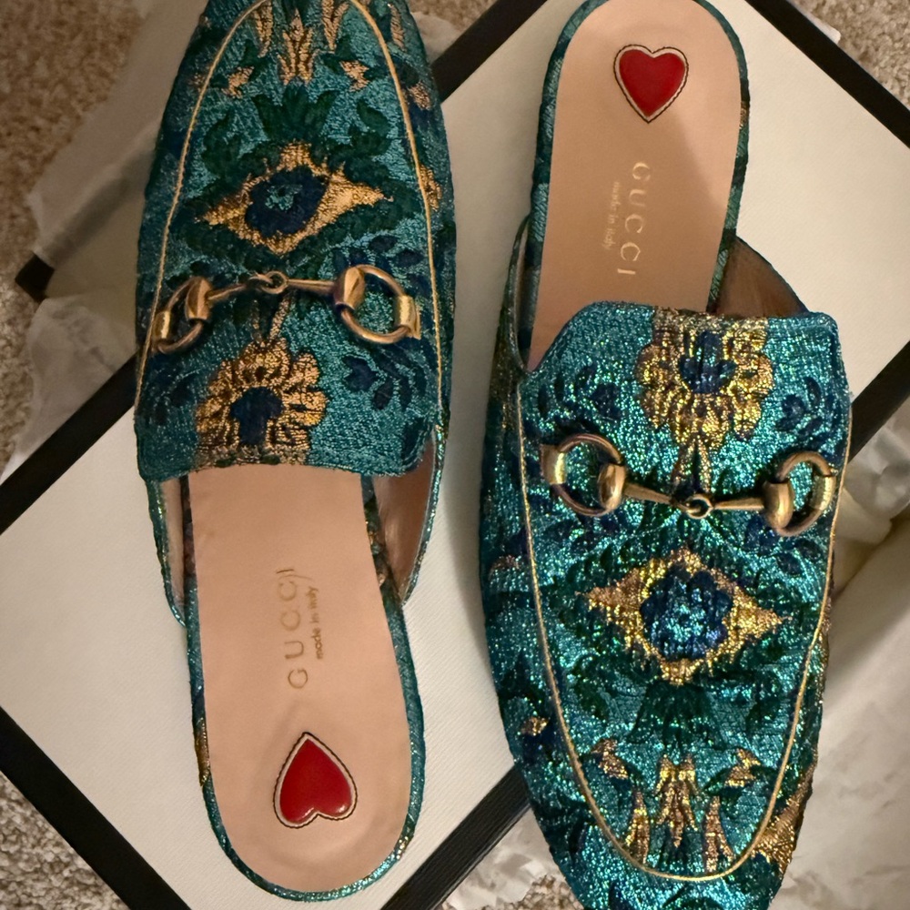 Gucci Blue and Gold Loafers